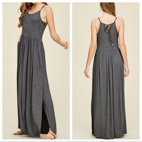 ✨LAST ONE✨Charcoal grey tank side slit maxi dress - Picture 5 of 8